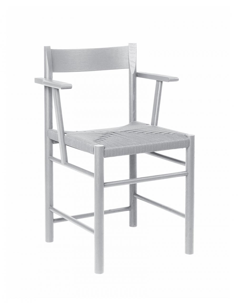 F Dining Chair Grey Painted Ash Polyester Weaved Seat With Armrest