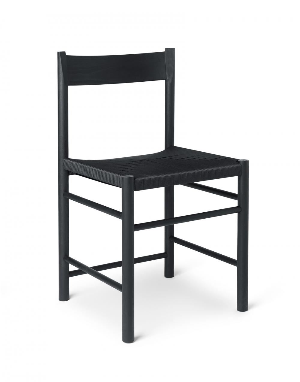 F Dining Chair Black Painted Ash Polyester Weaved Seat Without Armrest