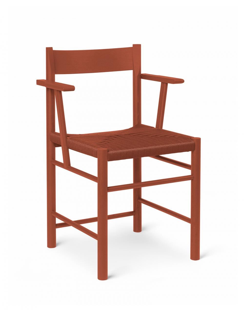 F Dining Chair Red Painted Ash Polyester Weaved Seat With Armrest