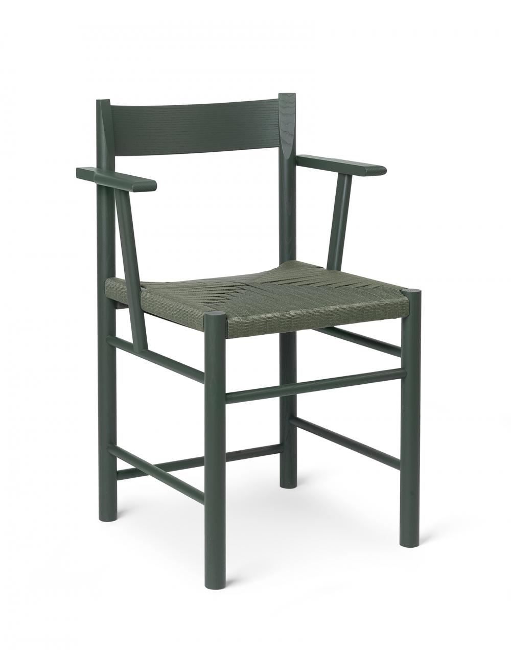 F Dining Chair Green Painted Ash Polyester Weaved Seat With Armrest