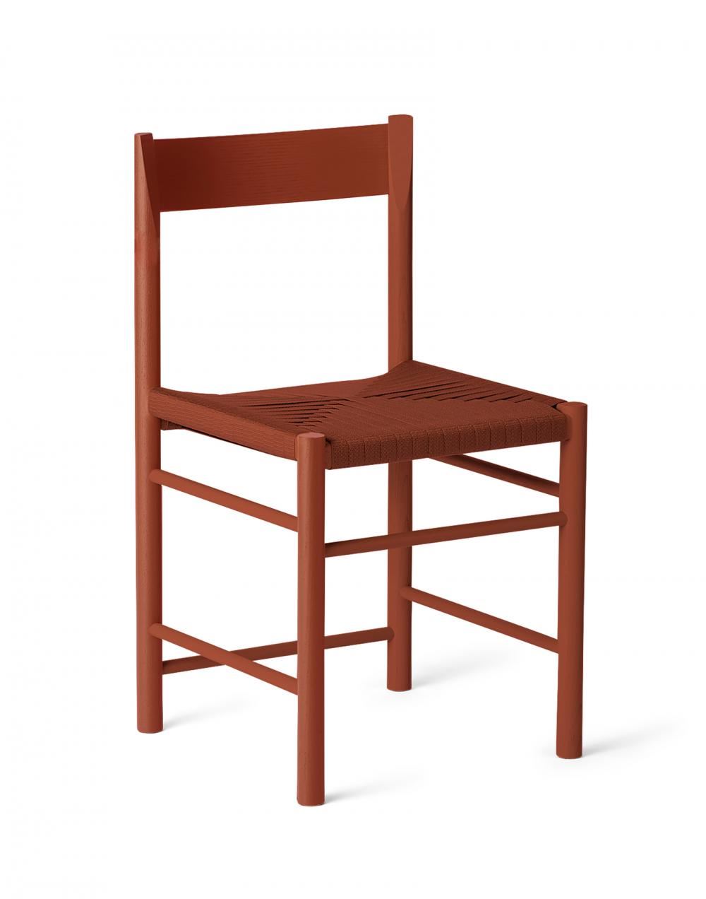F Dining Chair Red Painted Ash Polyester Weaved Seat Without Armrest