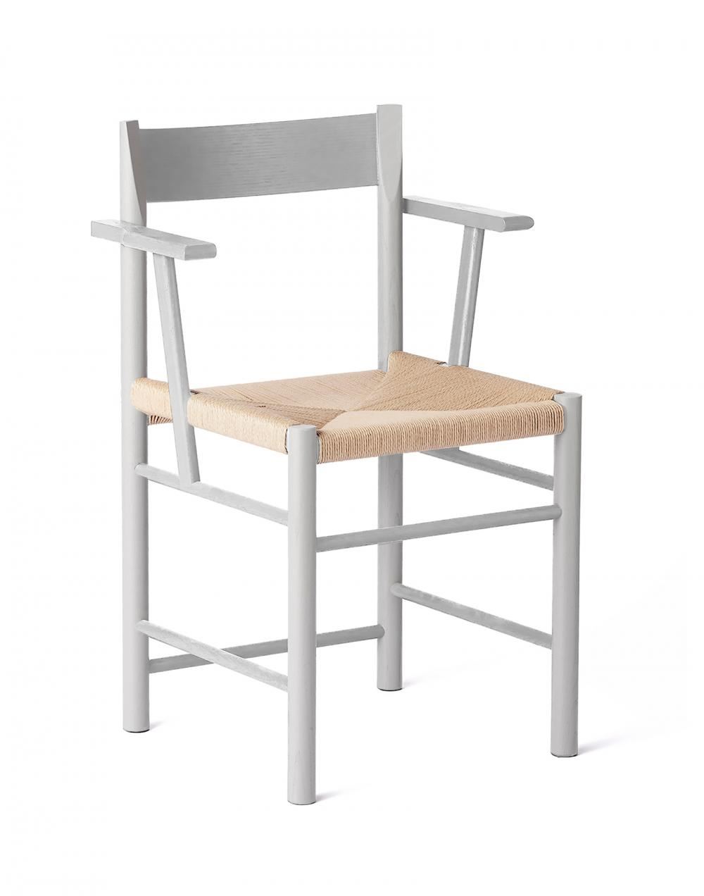 F Dining Chair Grey Painted Ash Natural Paper Cord Weaved Seat Without Armrest