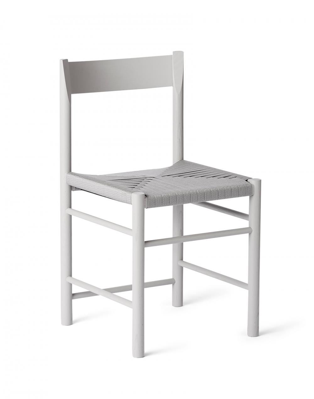 F Dining Chair Grey Painted Ash Polyester Weaved Seat Without Armrest