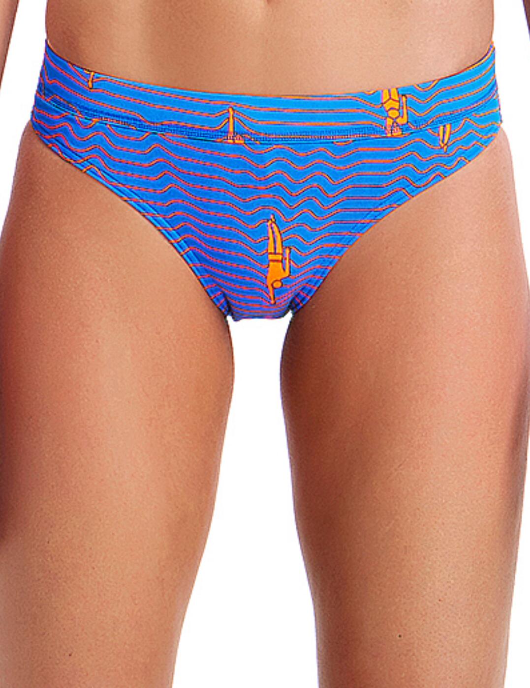 Make a splash in the fantastic new season Funkita swimwear! Offering a comfortable and contemporary fit and feel, these bikini briefs offer a sporty look and go hand in hand with the matching sports bikini top to create a showstopping poolside look! Perfect for leisure swimming, training, or simply just lounging at the beach, these sports bikini briefs offer moderate leg rise and great rear coverage to preserve modesty! Embracing a popular hipster design that sits just on hips, these bikini briefs feature a flat elastic waistband and a hidden drawcord that can be tightened to get your desired fit.  Fun and funky design Comfortable fit Matching sports bikini top available! Popular hipster style bikini brief Offers great rear coverage Hidden drawcord for an individual fit Elasticated waistband for added comfort Offers moderate leg rise Crafted from high quality, chlorine resistant fabric More durable than other swimwear Composition:- 100% Italian polyester Listed in UK sizes   32051-59563-762030 FS03L02000 Sports Bikini Brief