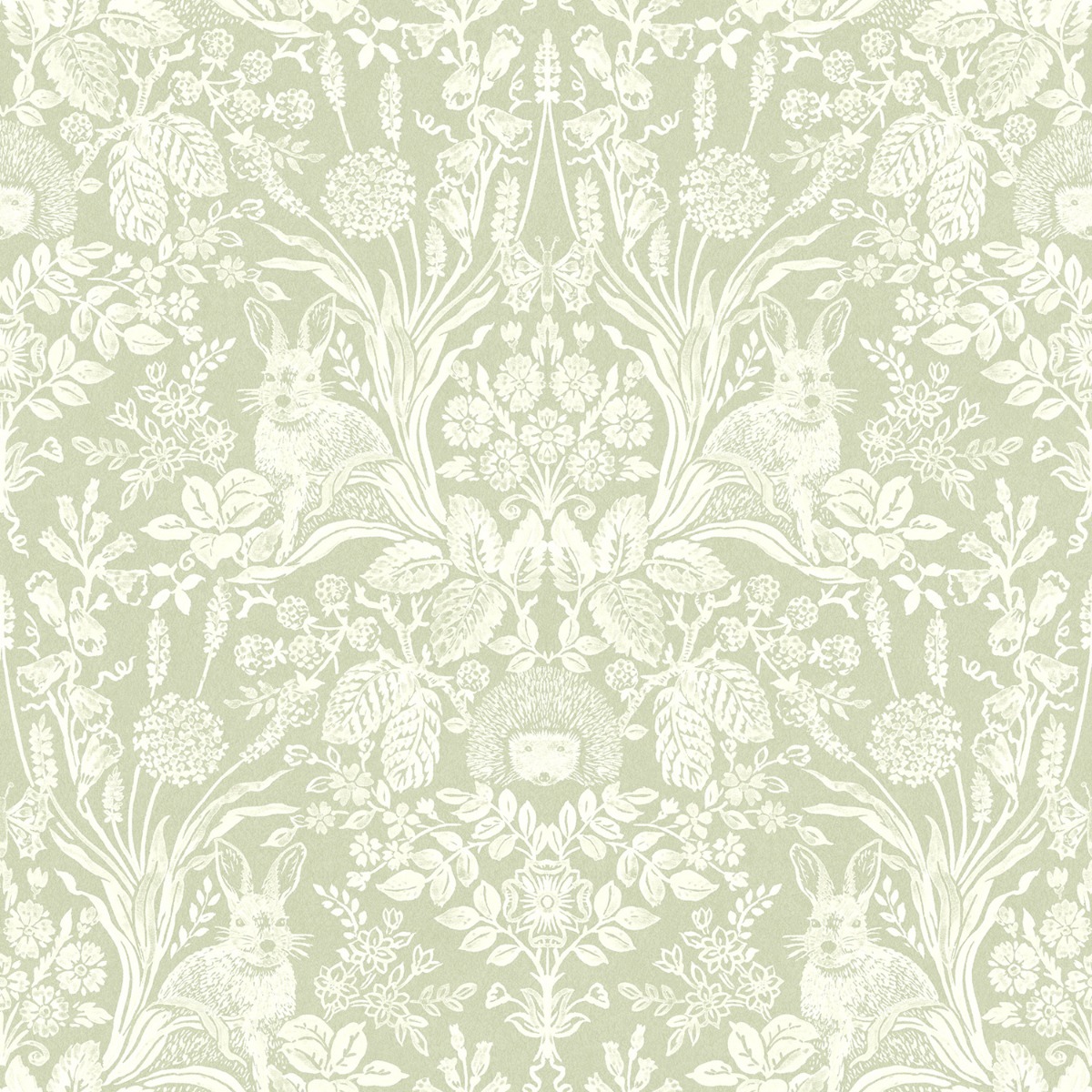Harlen Woodland Damask Wallpaper Sage Green Holden 90162