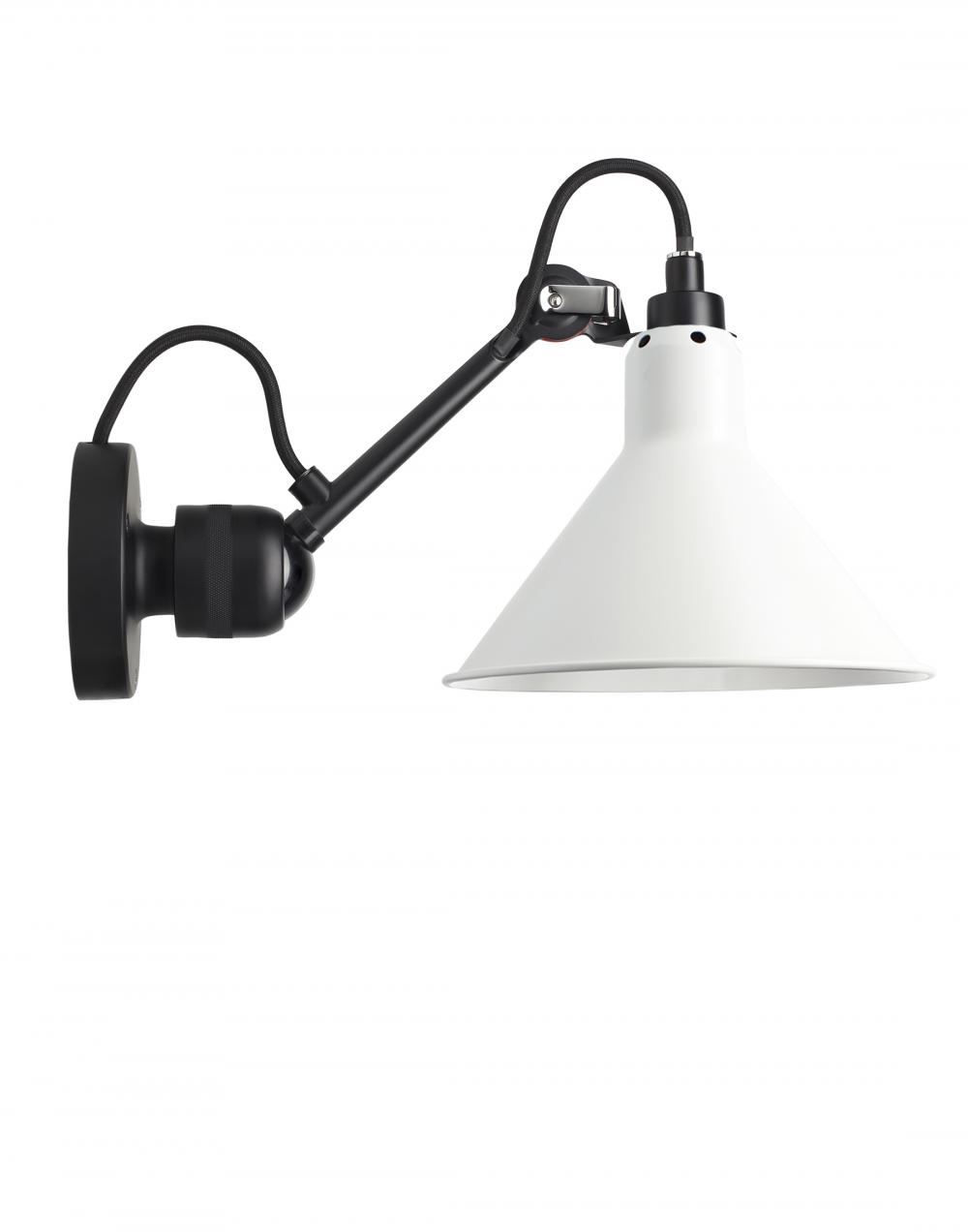 Lampe Gras 304 Small Wall Light Black Arm White Shade Conic Hardwired