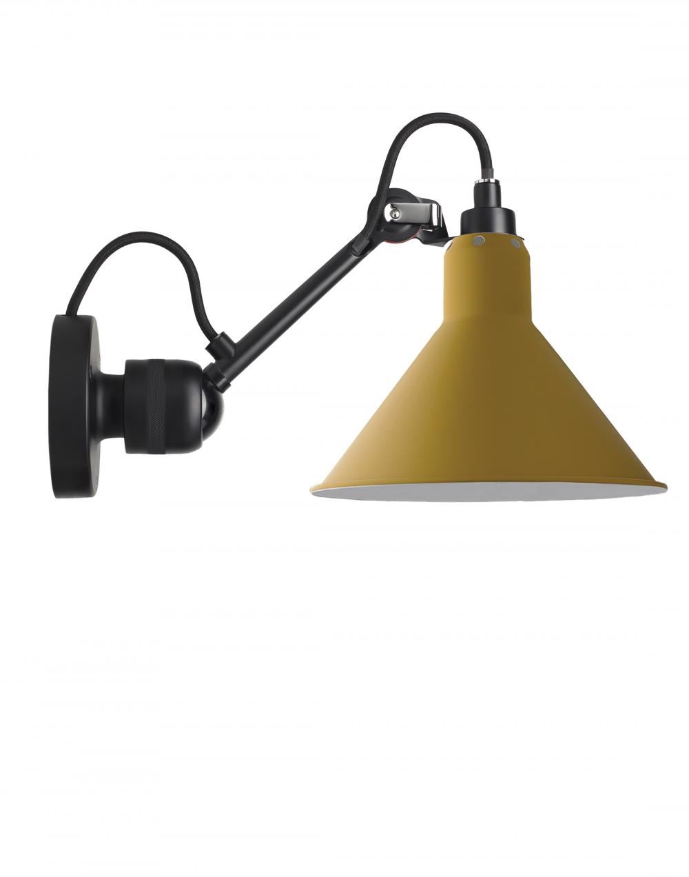 Lampe Gras 304 Small Wall Light Black Arm Yellow Shade Conic Hardwired