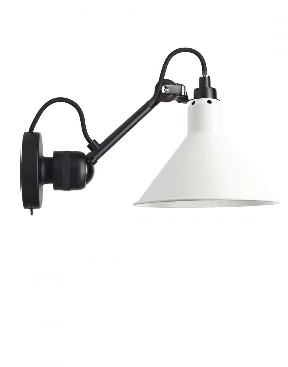 Lampe Gras 304 Small Wall Light Black Arm White Shade Conic Integral Switch