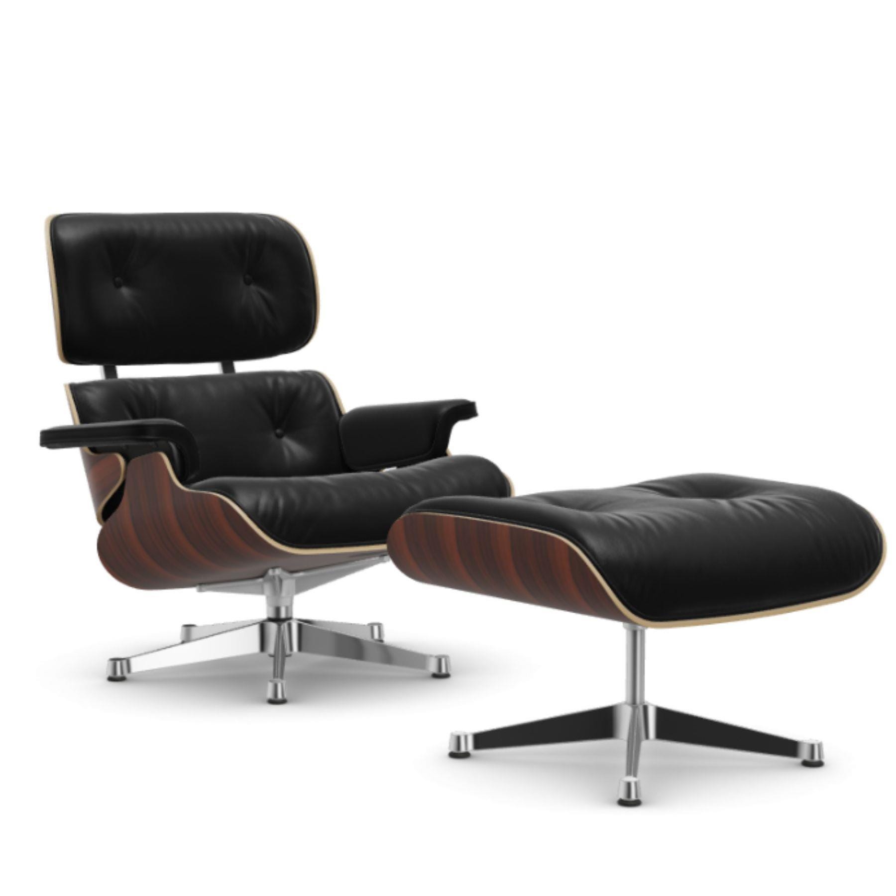 Vitra Eames Classic Lounge Chair Santos Palisander Leather Natural F Nero Polished Aluminium With Ottoman Light Wood Designer Furniture From Hollo