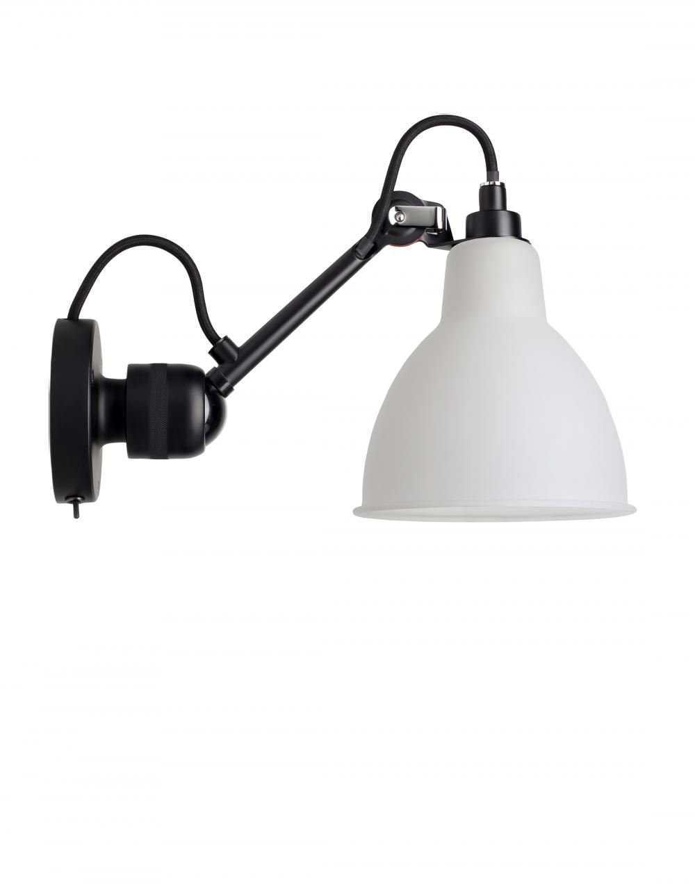 Lampe Gras 304 Small Wall Light Black Arm Frosted Glass Shade Round Integral Switch