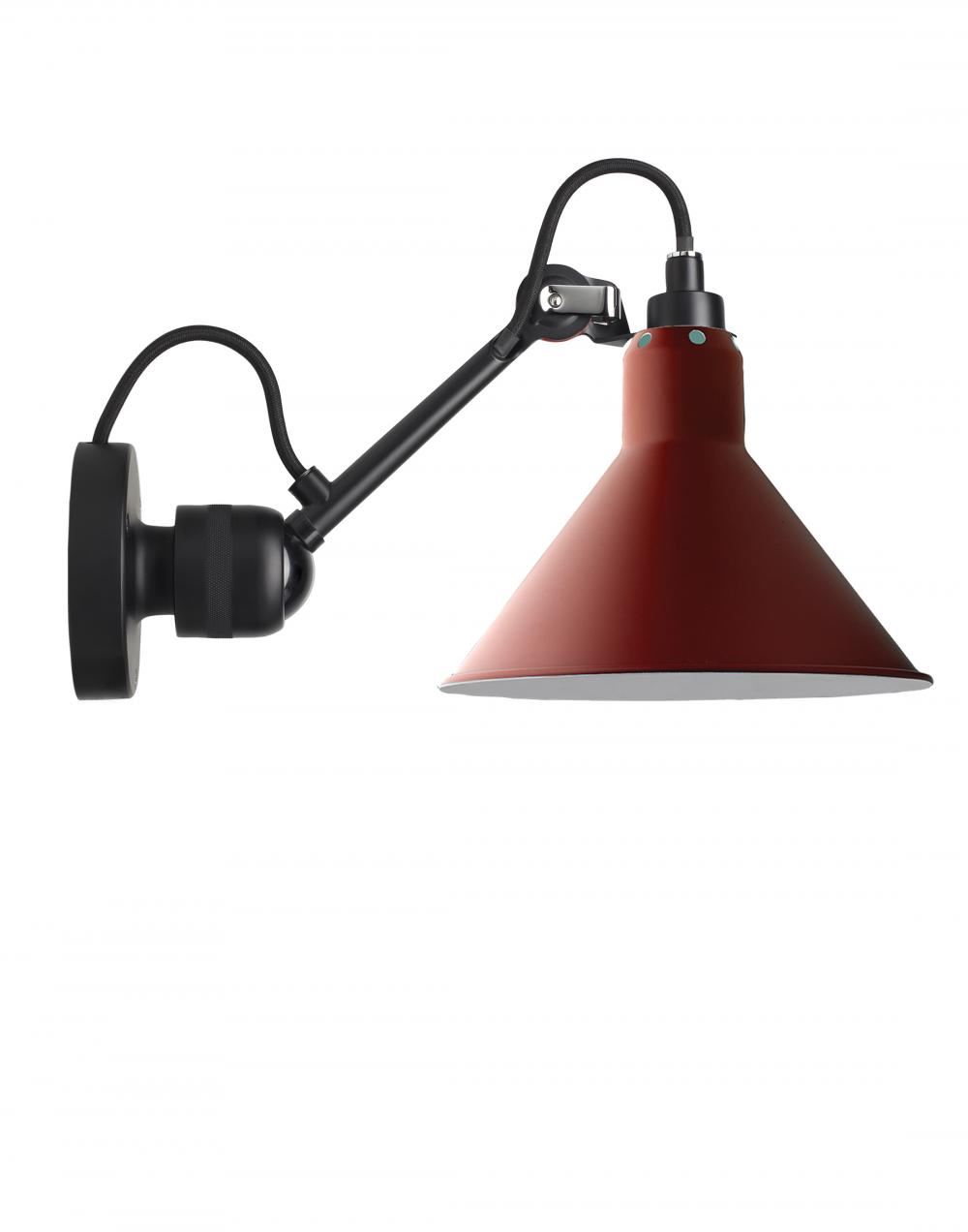 Lampe Gras 304 Small Wall Light Black Arm Red Shade Conic Hardwired