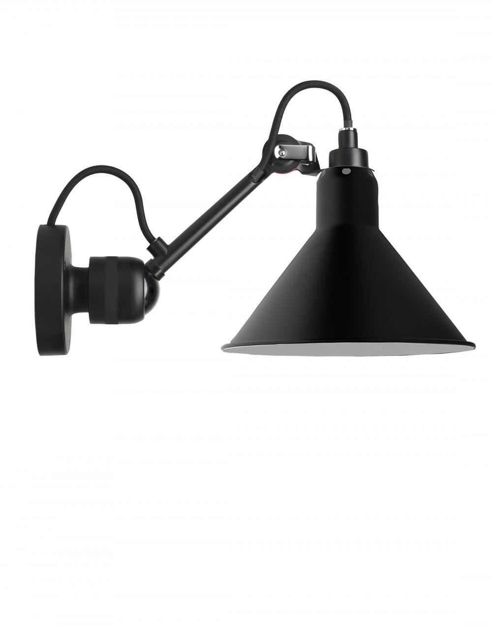 Lampe Gras 304 Small Wall Light Black Arm Black Shade Conic Hardwired