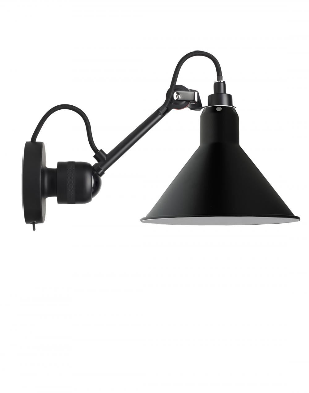 Lampe Gras 304 Small Wall Light Black Arm Black Shade Conic Integral Switch
