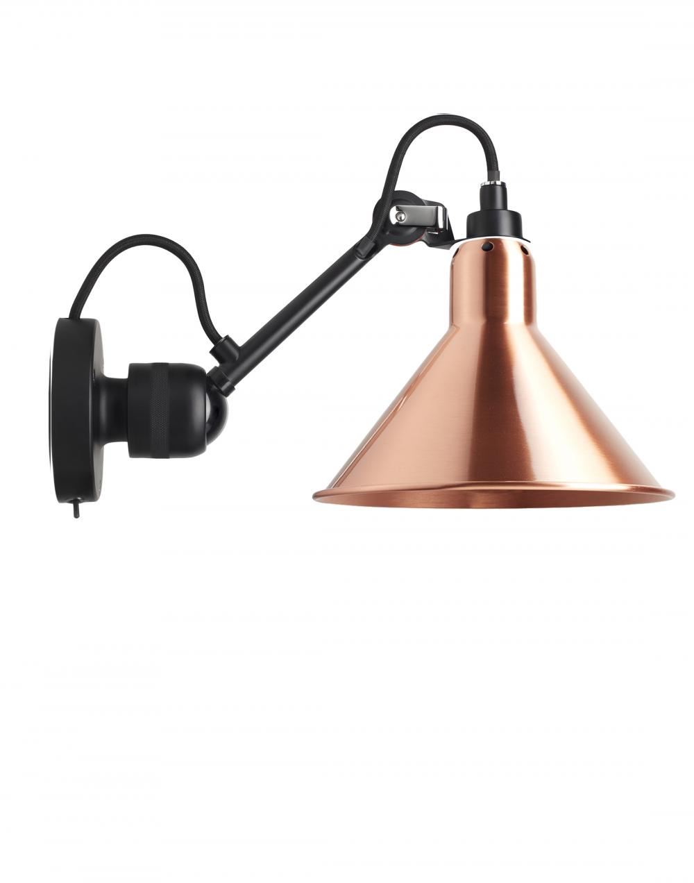 Lampe Gras 304 Small Wall Light Black Arm Copper Shade With White Interior Conic Integral Switch