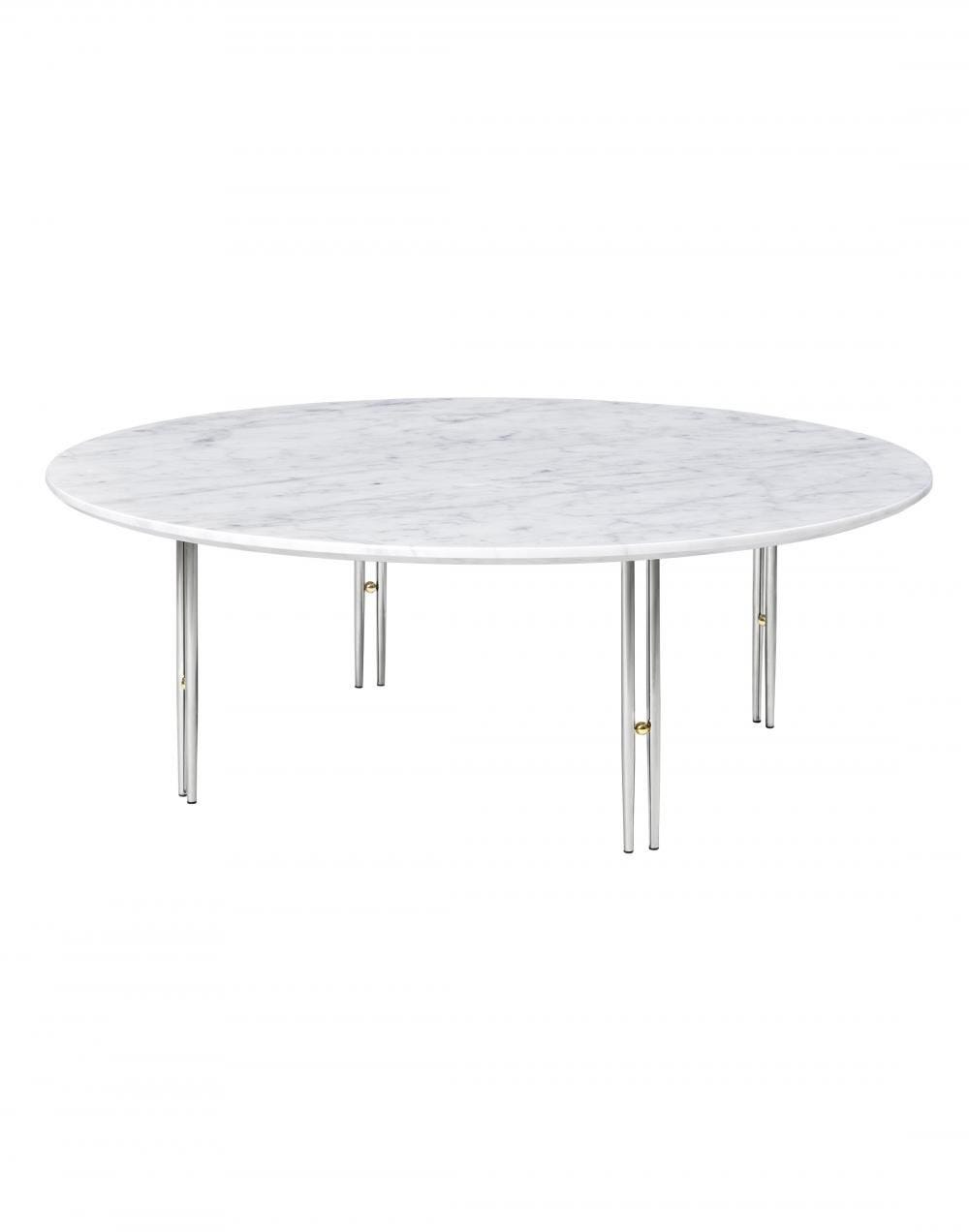 Gubi Ioi Coffee Table 100cm Chrome Base Carrara Marble White Grey Designer Furniture From Holloways Of Ludlow