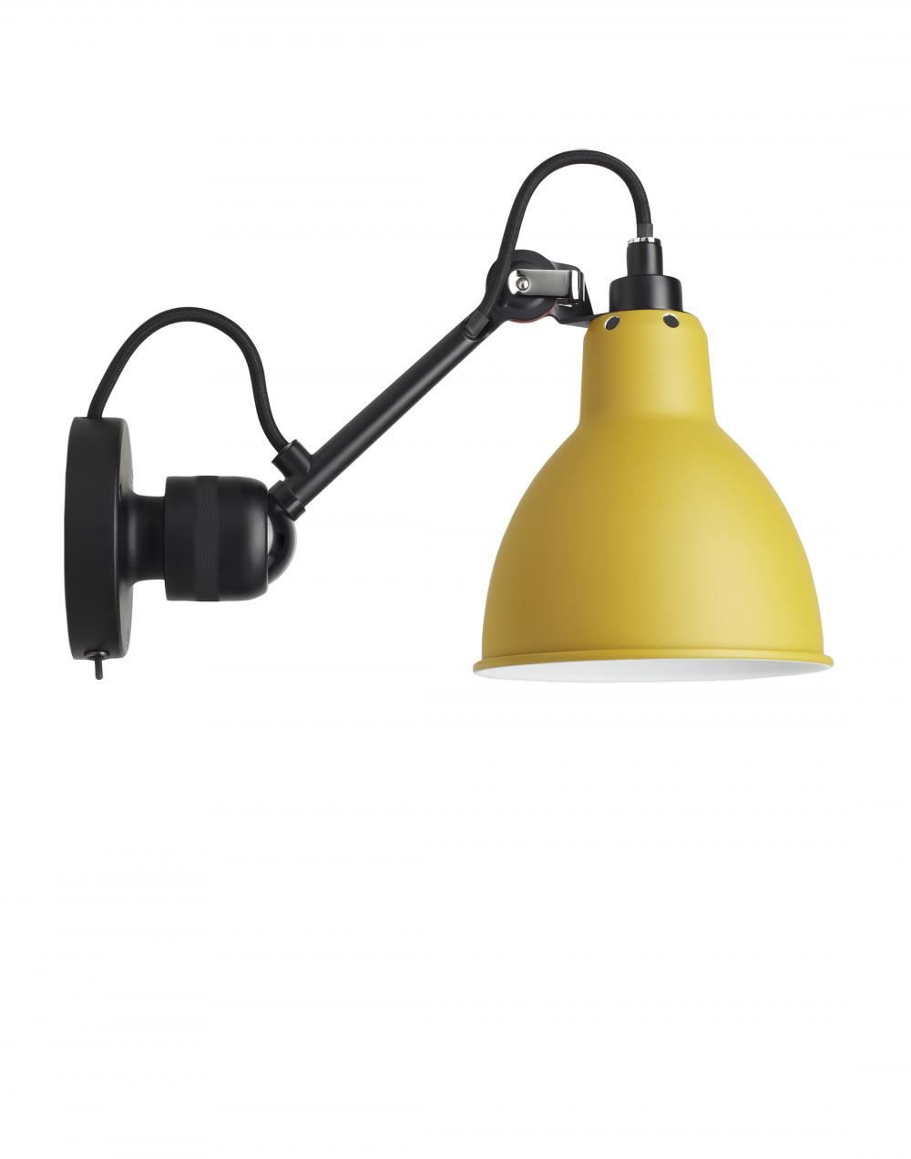 Lampe Gras 304 Small Wall Light Black Arm Yellow Shade Round Integral Switch
