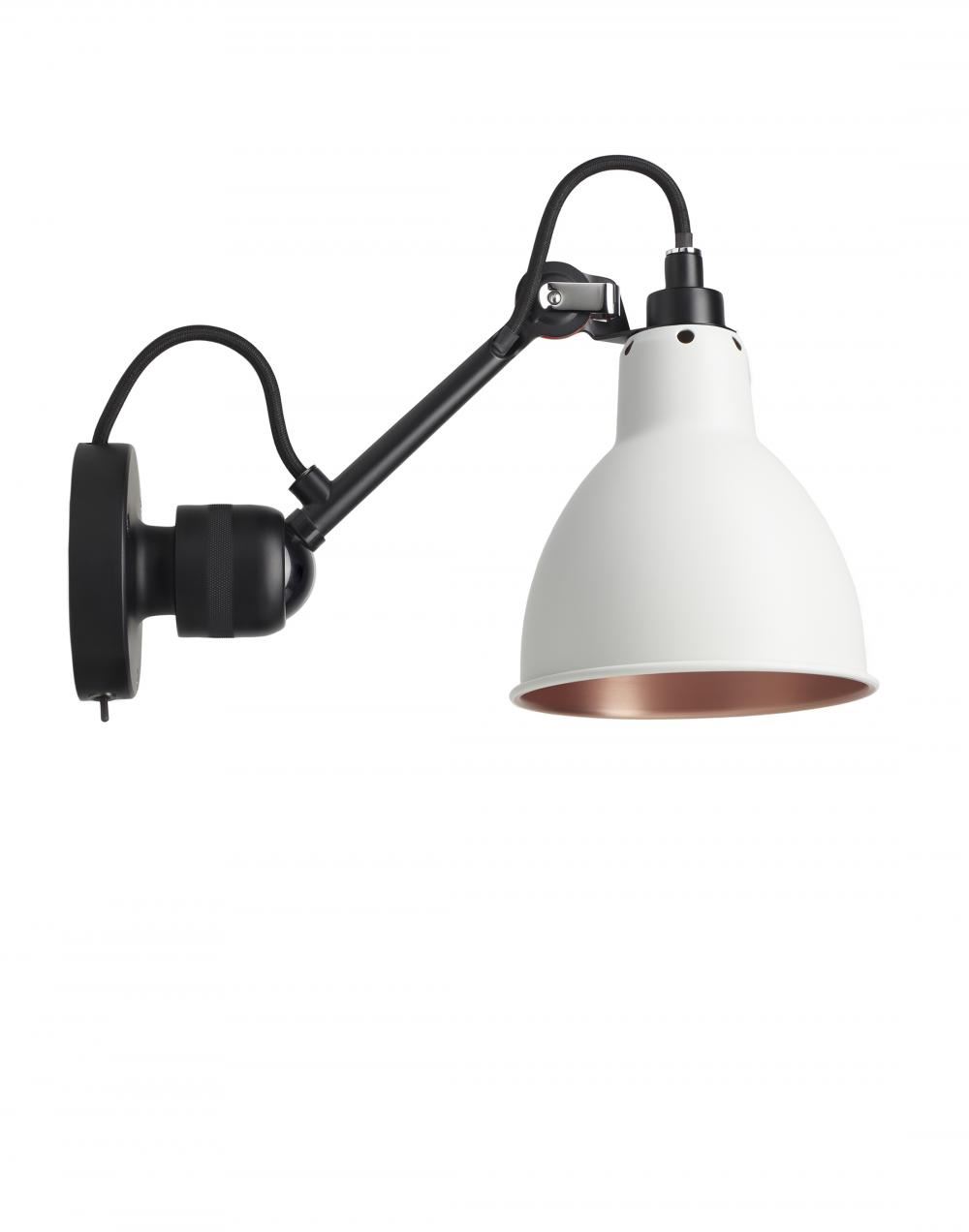 Lampe Gras 304 Small Wall Light Black Arm White Shade With Copper Interior Round Integral Switch
