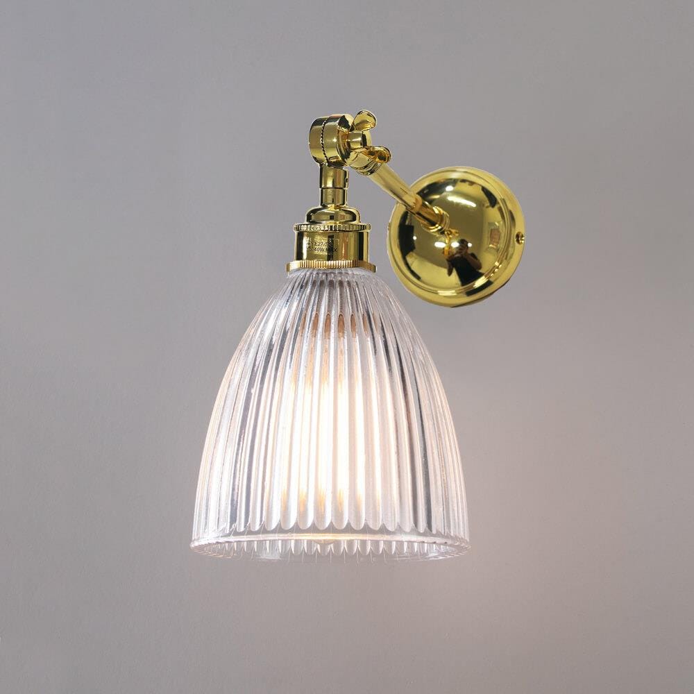 Old School Electric Elongated Prismatic Wall Light Adjustable Arm Unswitched Polished Brass Clear
