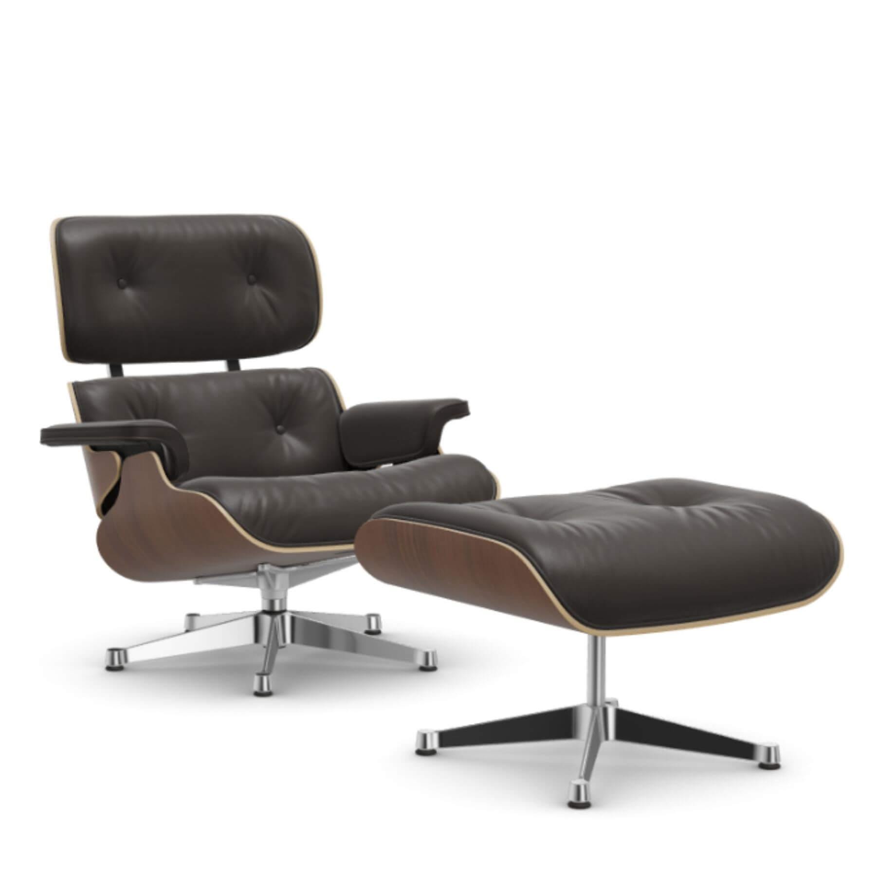 Vitra Eames Classic Lounge Chair Black Pigmented Walnut Leather Natural F Chocolate Polished Aluminium With Ottoman Dark Wood Designer Furniture F