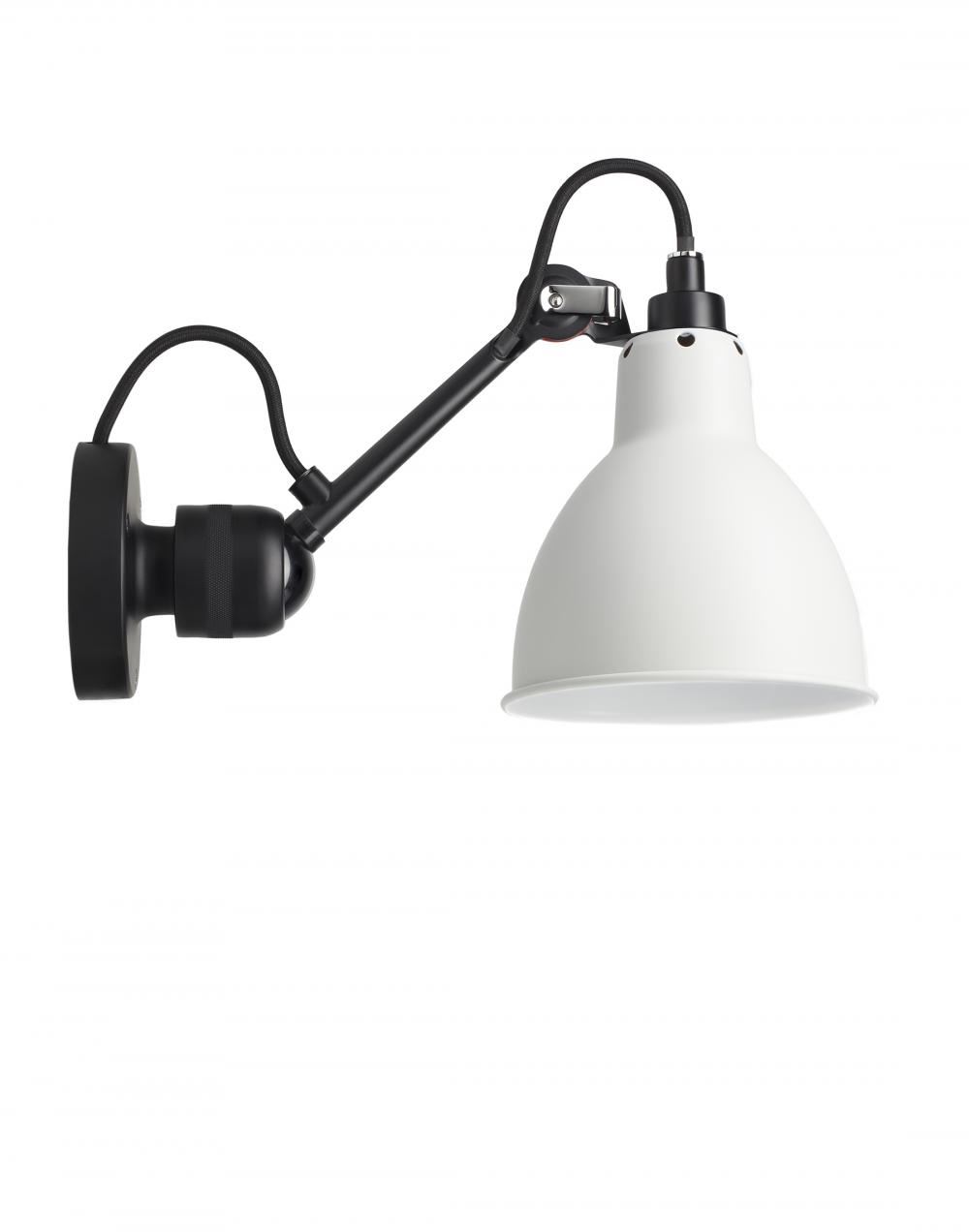 Lampe Gras 304 Small Wall Light Black Arm White Shade Round Hardwired