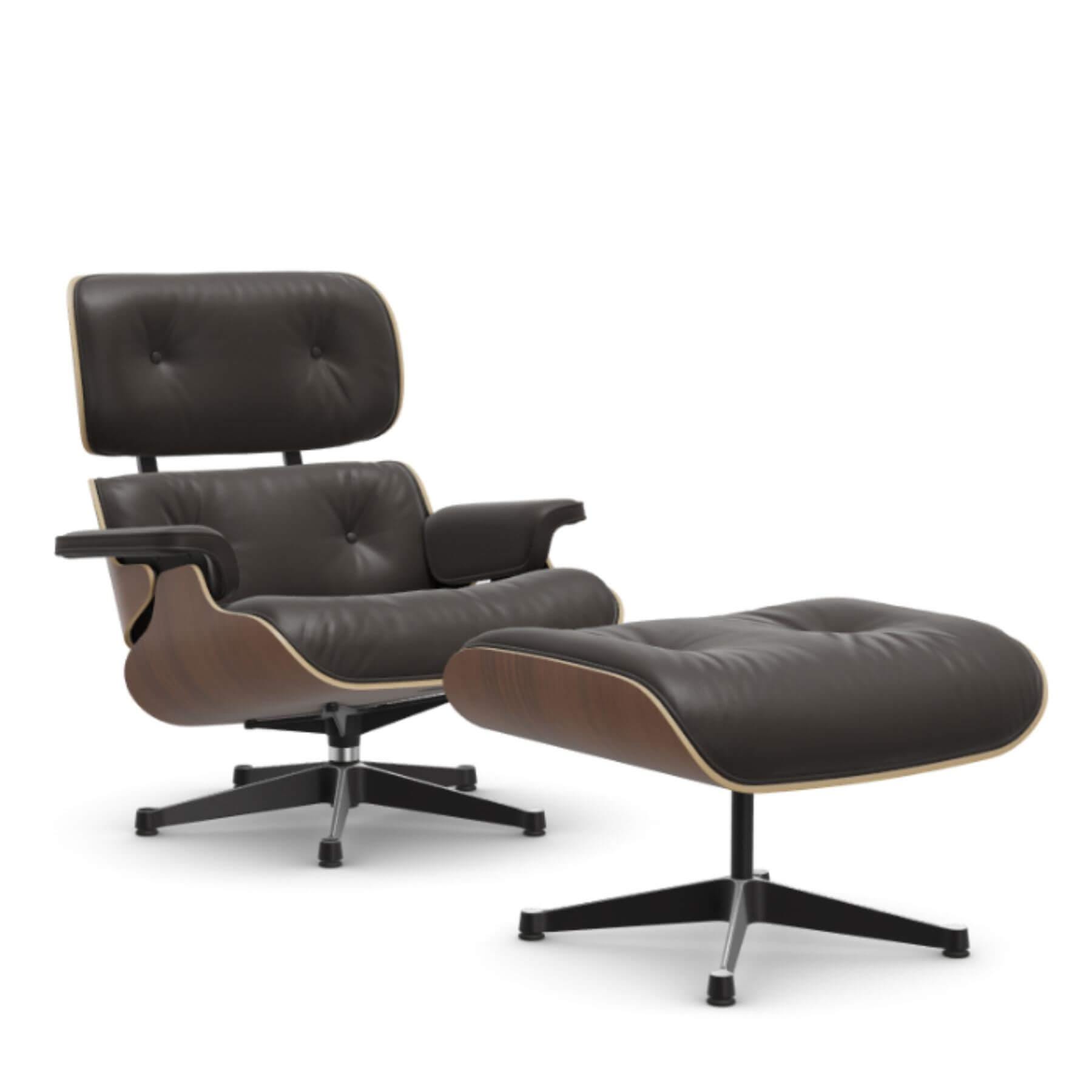 Vitra Eames Lounge Chair Black Pigmented Walnut Leather Natural F Chocolate Polished Black With Ottoman Dark Wood Designer Furniture From Holloway