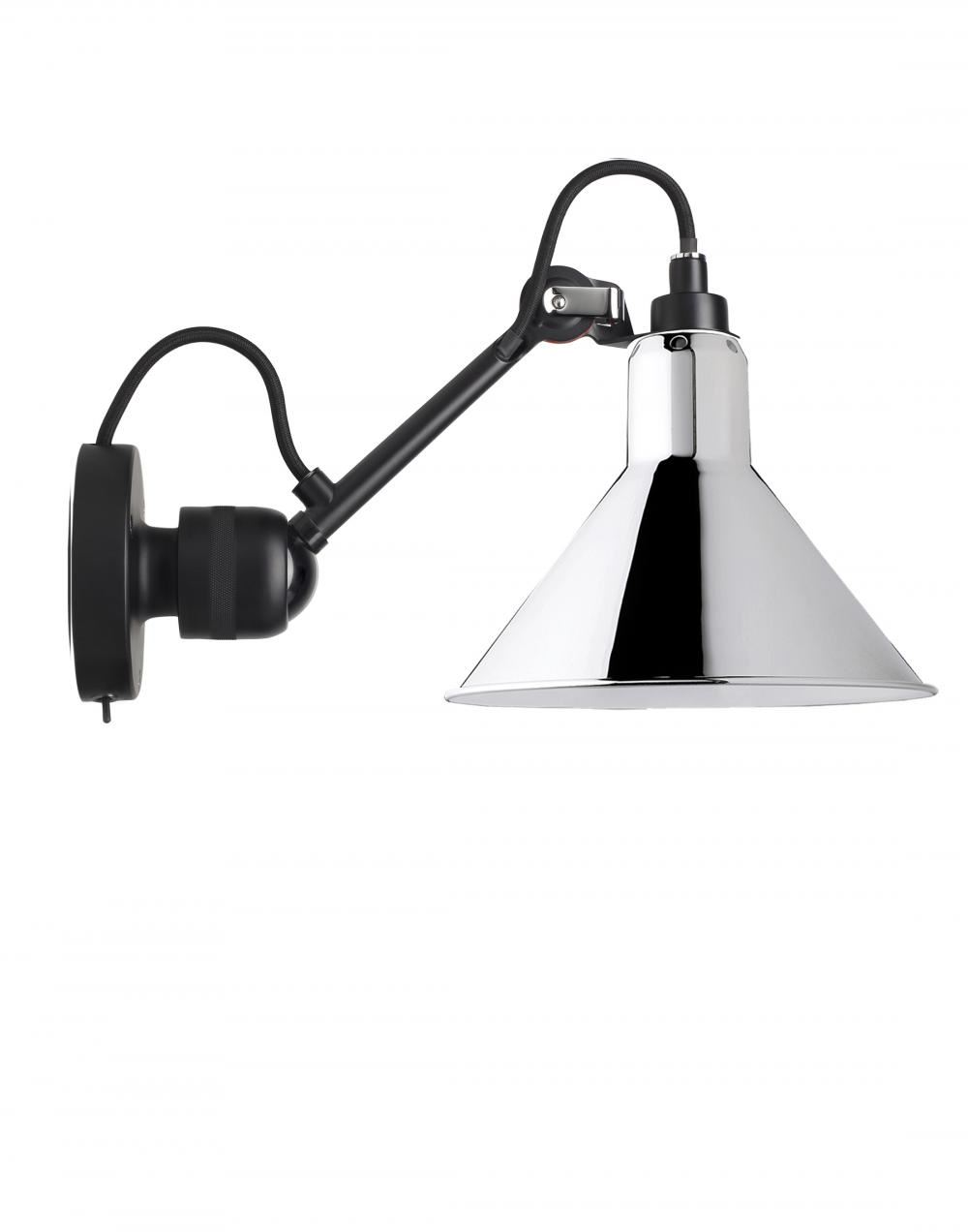 Lampe Gras 304 Small Wall Light Black Arm Chrome Shade Conic Integral Switch