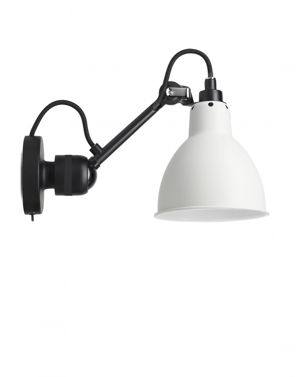Lampe Gras 304 Small Wall Light Black Arm White Shade Round Integral Switch