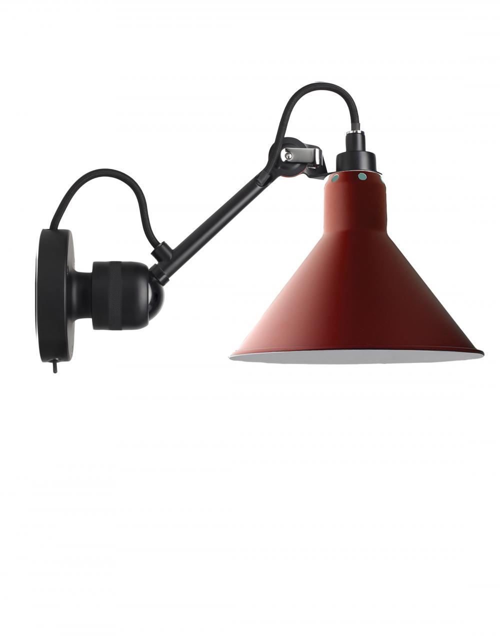 Lampe Gras 304 Small Wall Light Black Arm Red Shade Conic Integral Switch