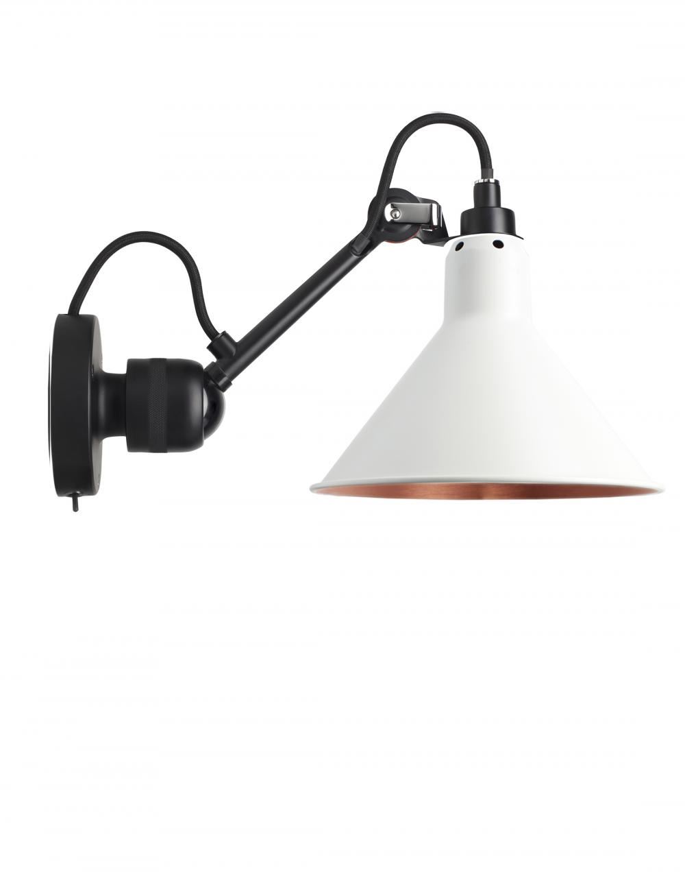 Lampe Gras 304 Small Wall Light Black Arm White Shade With Copper Interior Conic Integral Switch