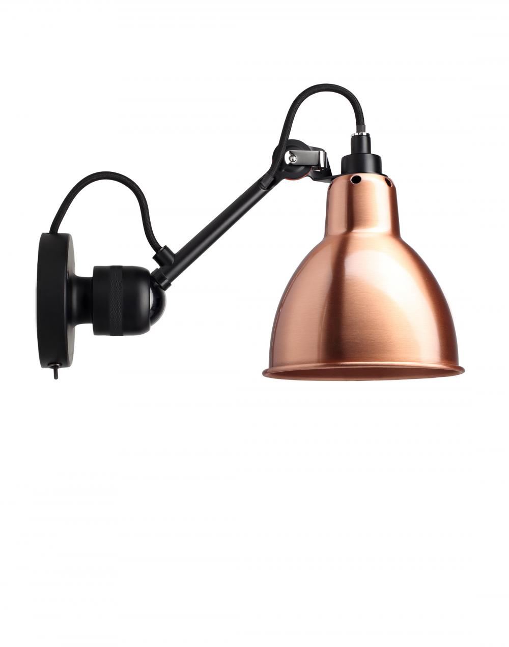 Lampe Gras 304 Small Wall Light Black Arm Copper Shade Round Integral Switch