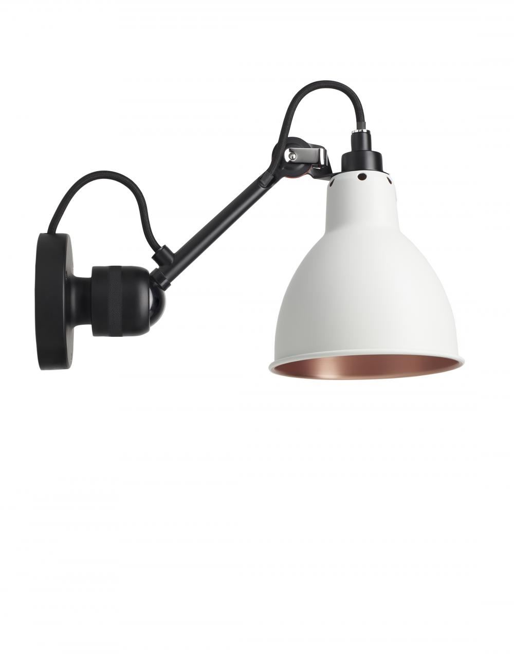 Lampe Gras 304 Small Wall Light Black Arm White Shade With Copper Interior Round Hardwired