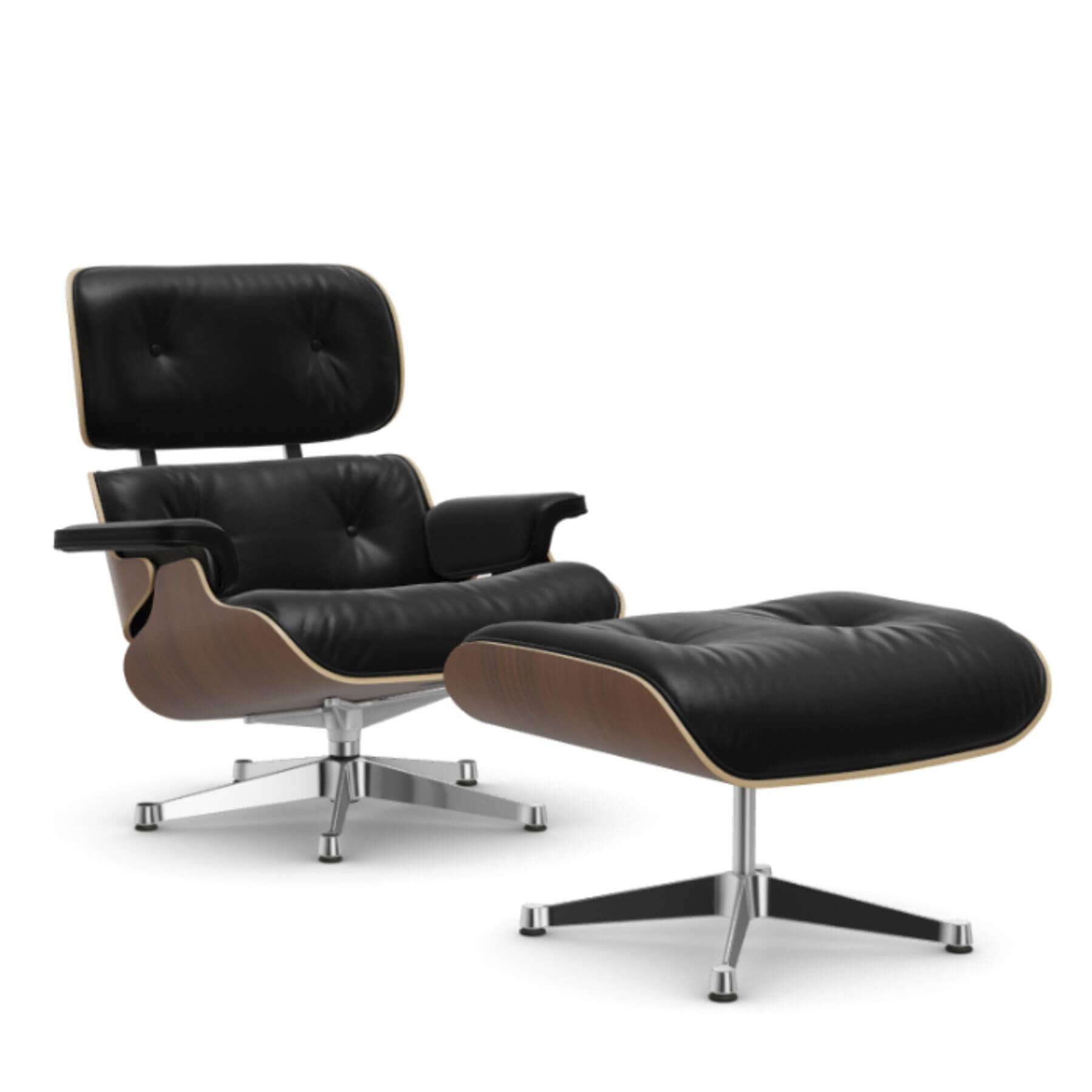 Vitra Eames Lounge Chair Black Pigmented Walnut Leather Natural F Nero Polished Aluminium With Ottoman Dark Wood Designer Furniture From Holloways