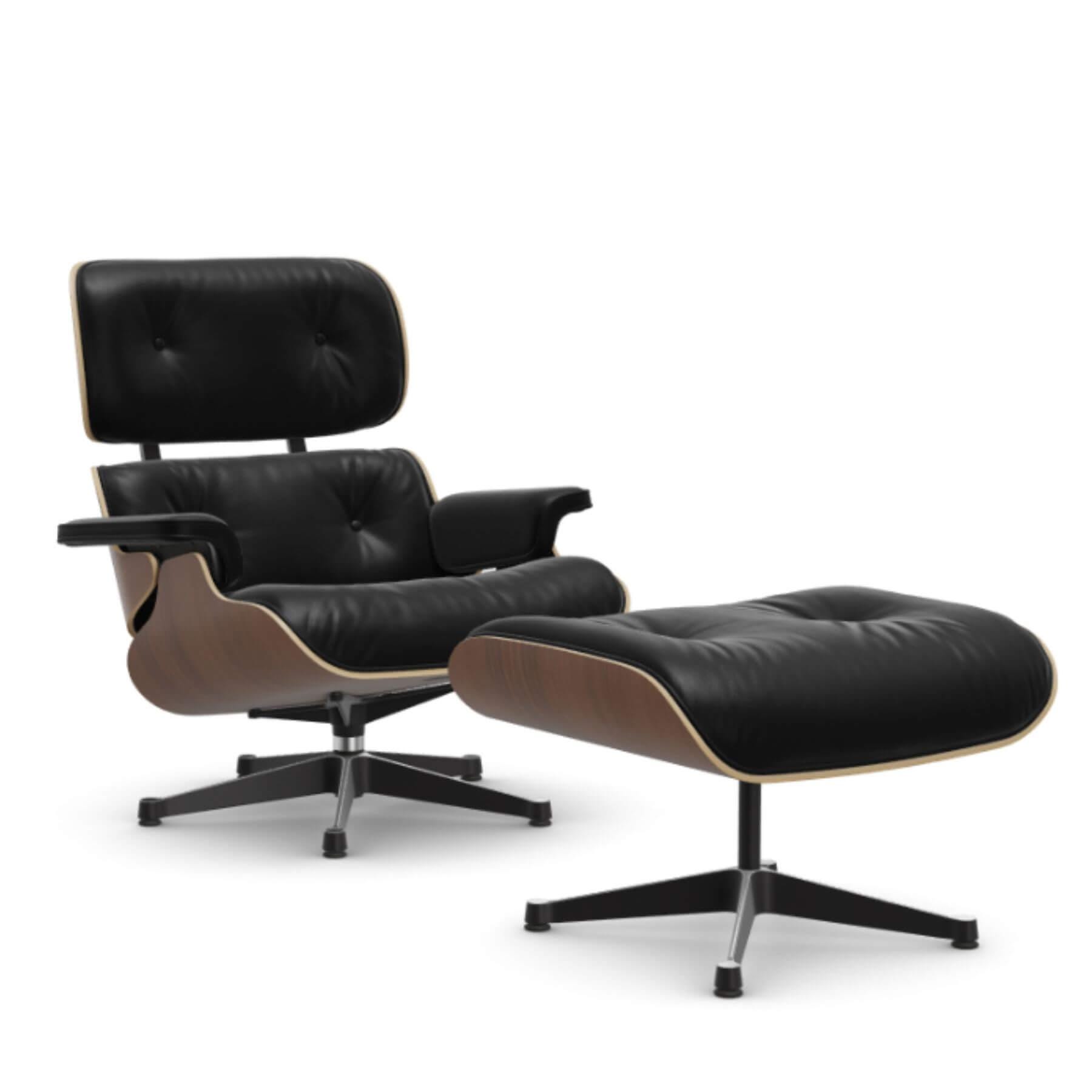 Vitra Eames Classic Lounge Chair Black Pigmented Walnut Leather Natural F Nero Polished Black With Ottoman Dark Wood Designer Furniture From Hollo
