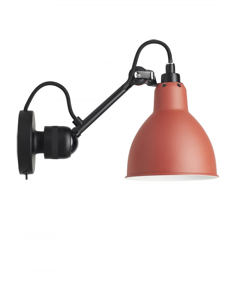 Lampe Gras 304 Small Wall Light Black Arm Red Shade Round Integral Switch