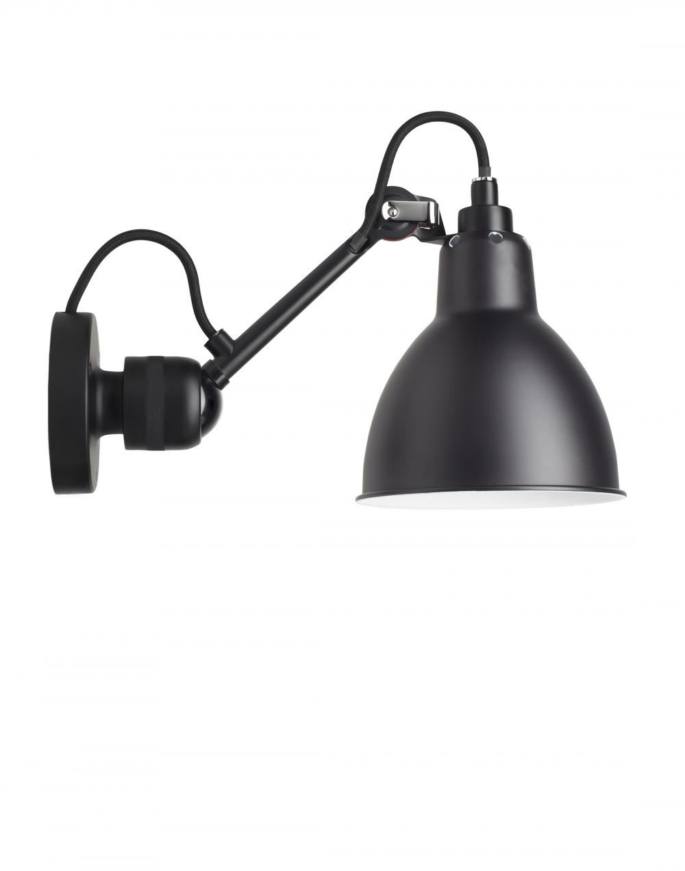 Lampe Gras 304 Small Wall Light Black Arm Black Shade Round Hardwired