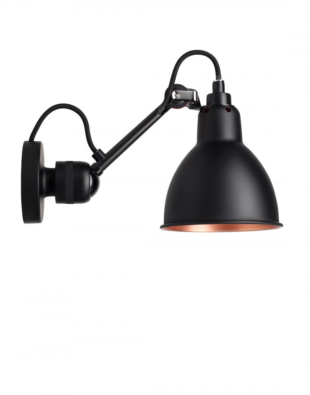 Lampe Gras 304 Small Wall Light Black Arm Black Shade With Copper Interior Round Hardwired