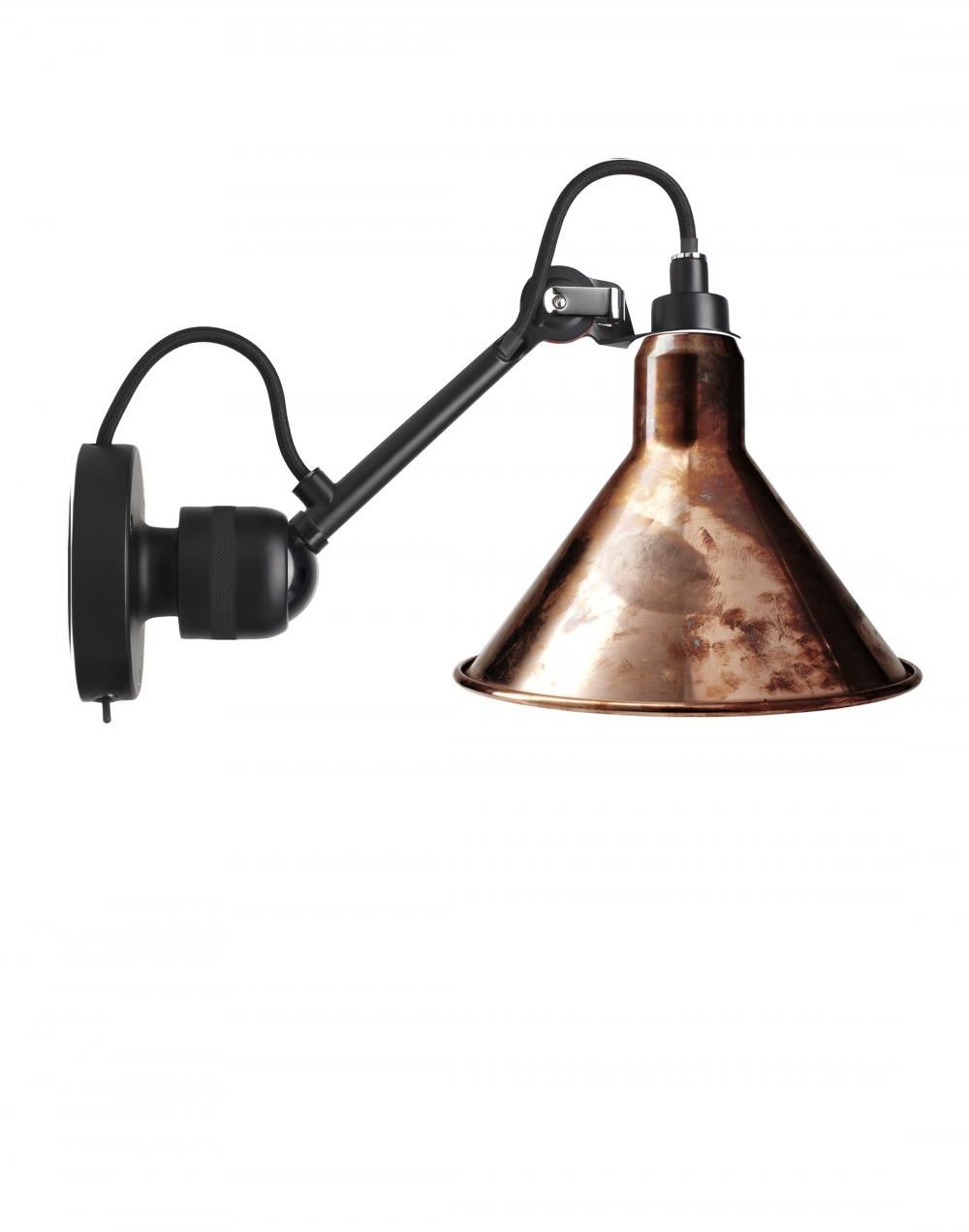 Lampe Gras 304 Small Wall Light Black Arm Raw Copper Shade Conic Integral Switch