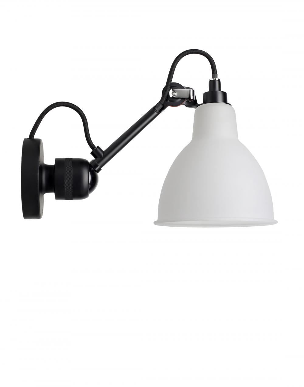 Lampe Gras 304 Small Wall Light Black Arm Frosted Glass Shade Round Hardwired