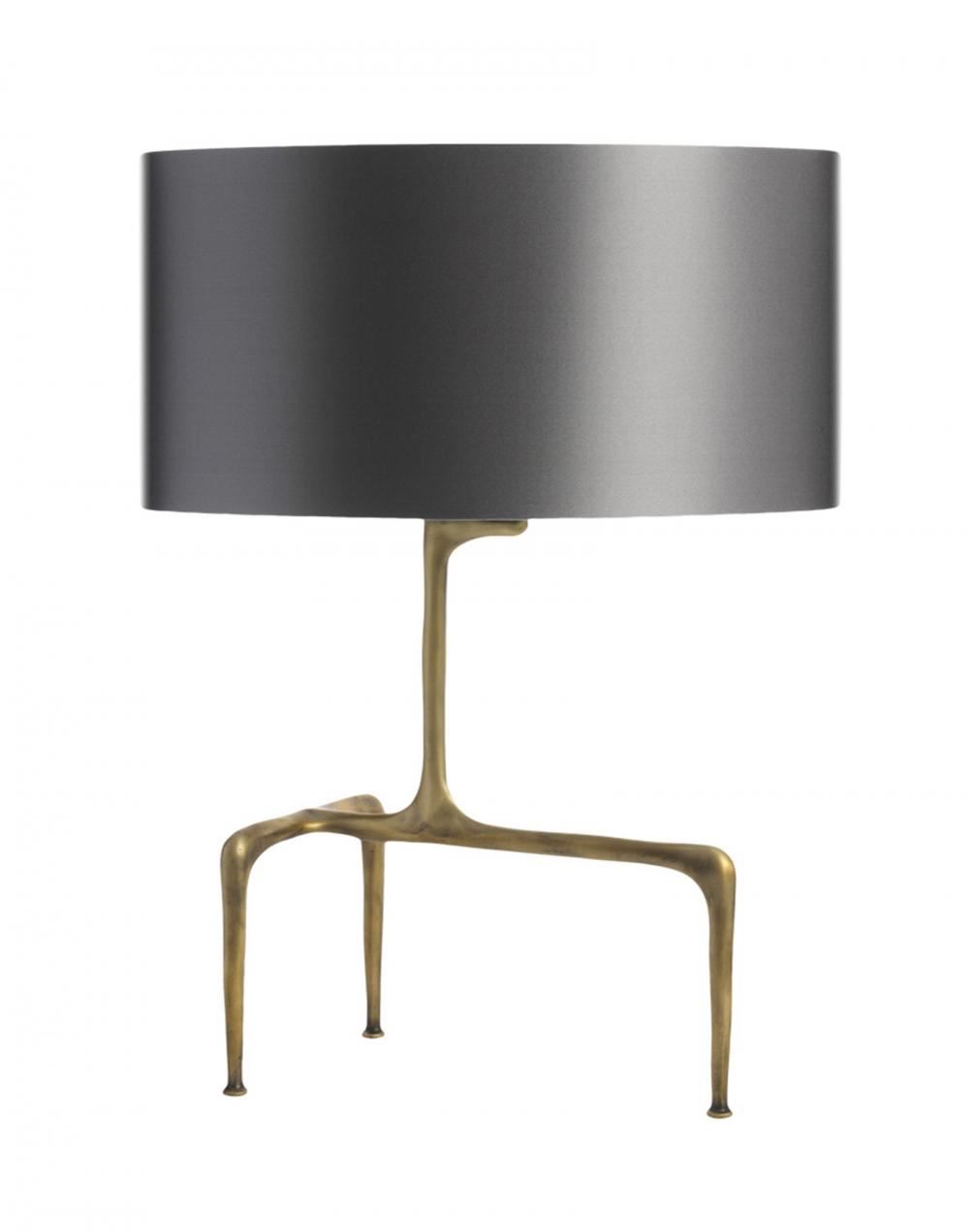 Braque Table Light Bronze Base With Slate Grey Silk Shade And Silk Diffuser