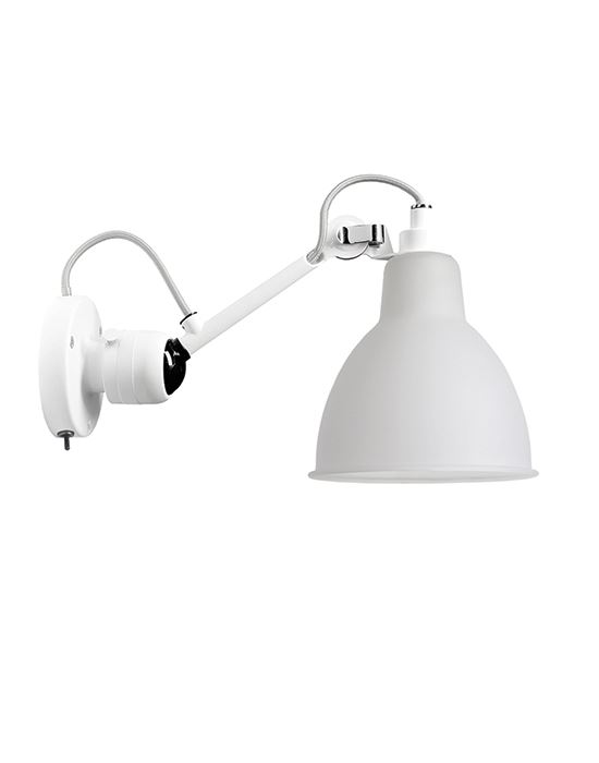 Lampe Gras 304 Small Wall Light White Arm Frosted Glass Shade Round Shade Integral Switch