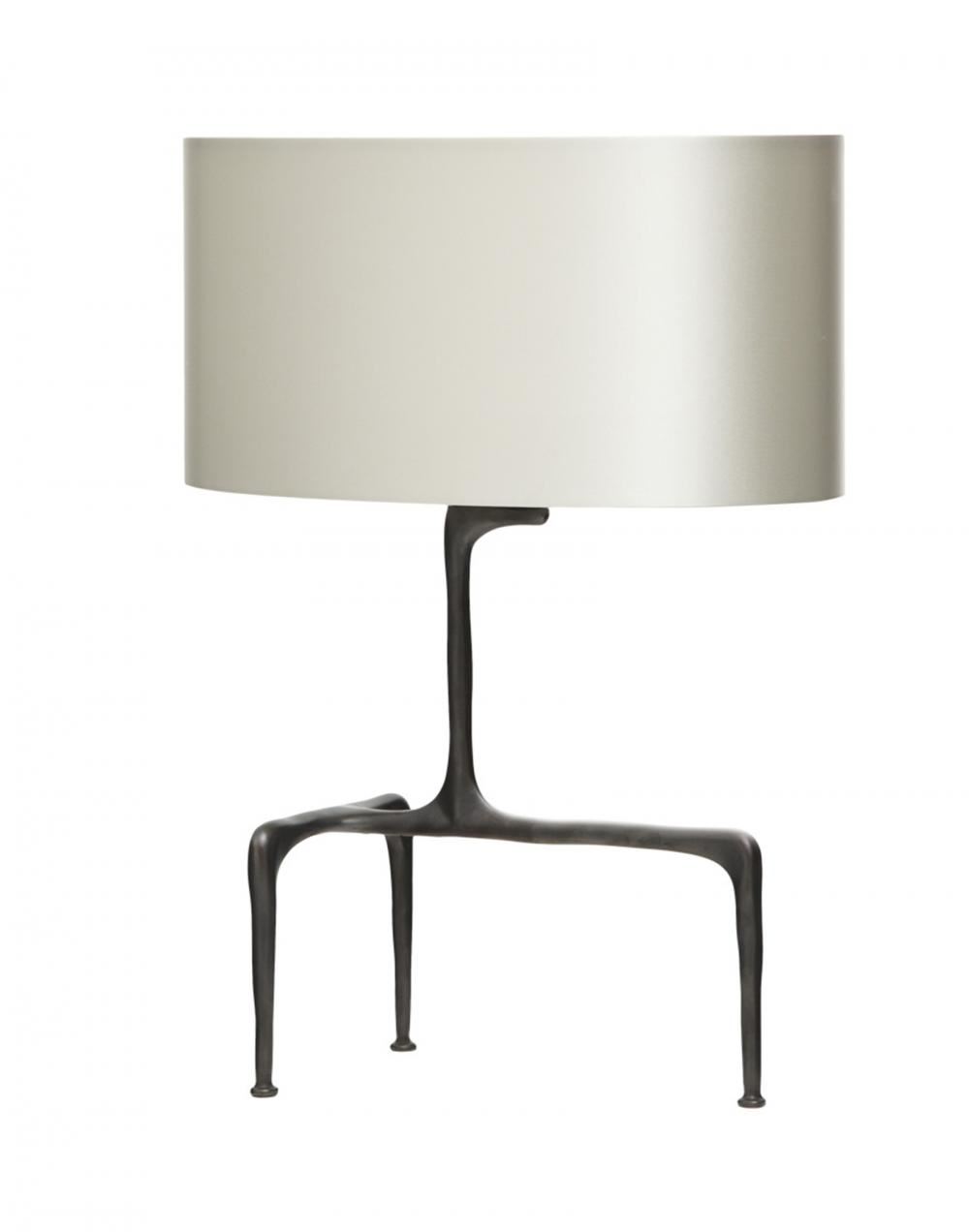 Braque Table Light Antique Brass Base With Slate Grey Silk Shade And Silk Diffuser