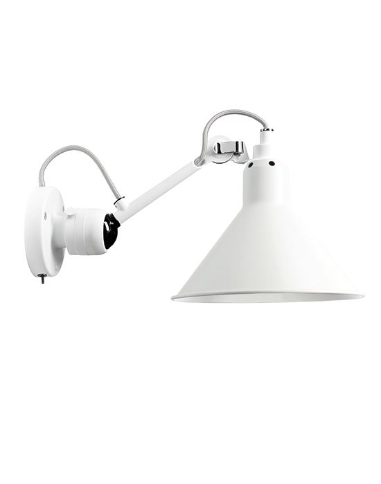 Lampe Gras 304 Small Wall Light White Arm White Shade Conic Integral Switch