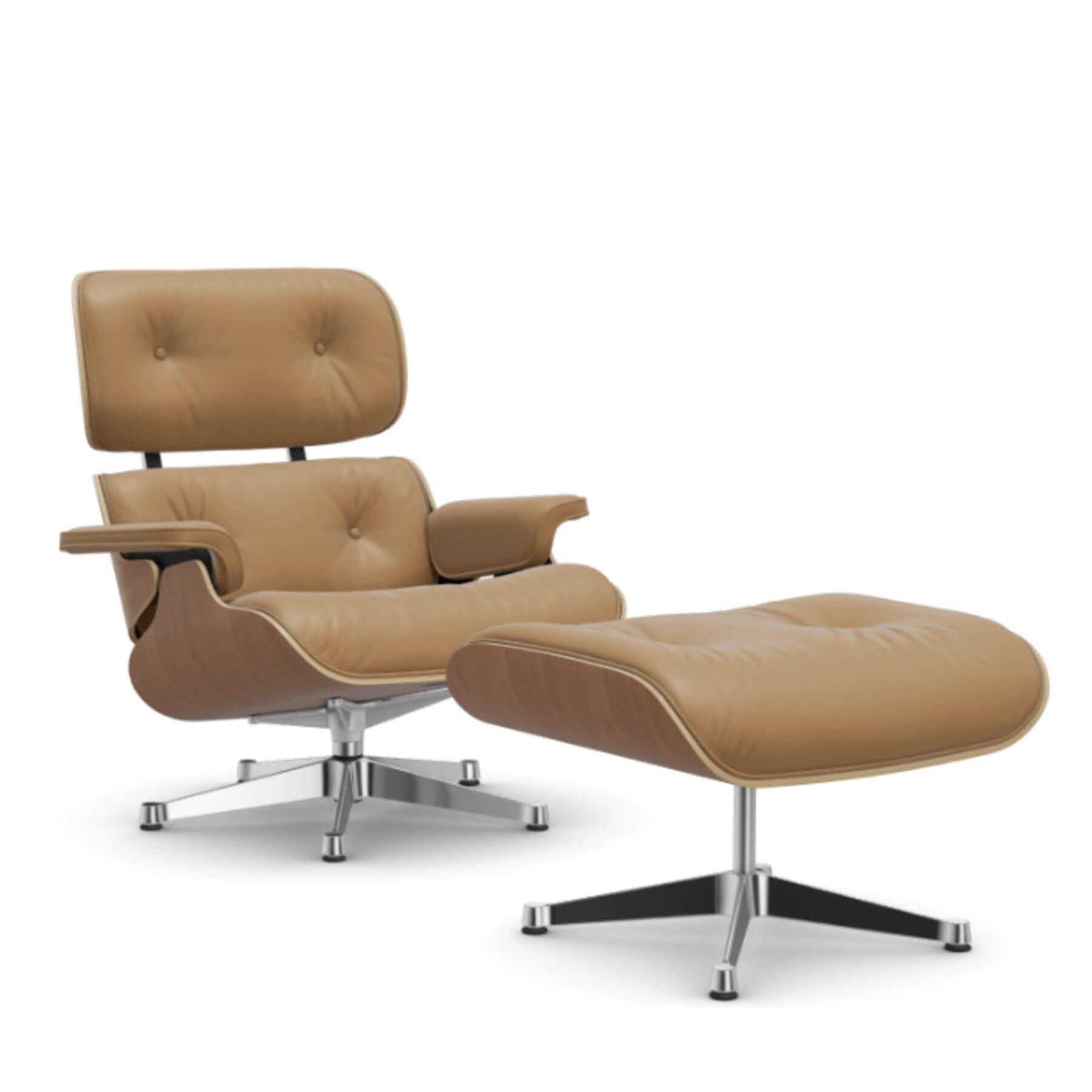 Vitra Eames Lounge Chair American Cherry Leather Natural F Caramel Polished Aluminium With Ottoman Light Wood Designer Furniture From Holloways Of