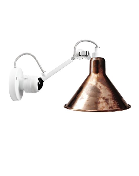 Lampe Gras 304 Small Wall Light White Arm Raw Copper Shade With White Interior Conic Hardwired