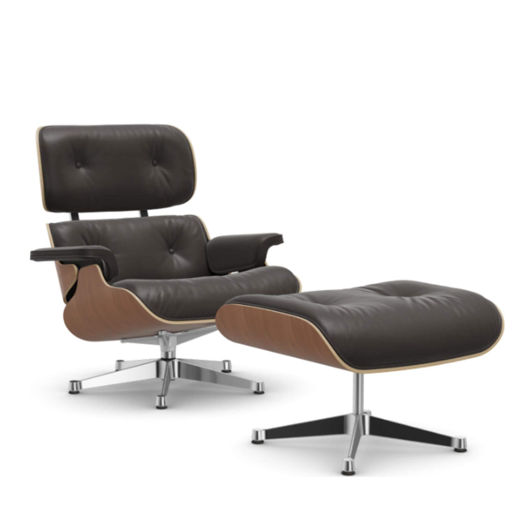 Vitra Eames Lounge Chair American Cherry Leather Natural F Chocolate Polished Aluminium With Ottoman Light Wood Designer Furniture From Holloways