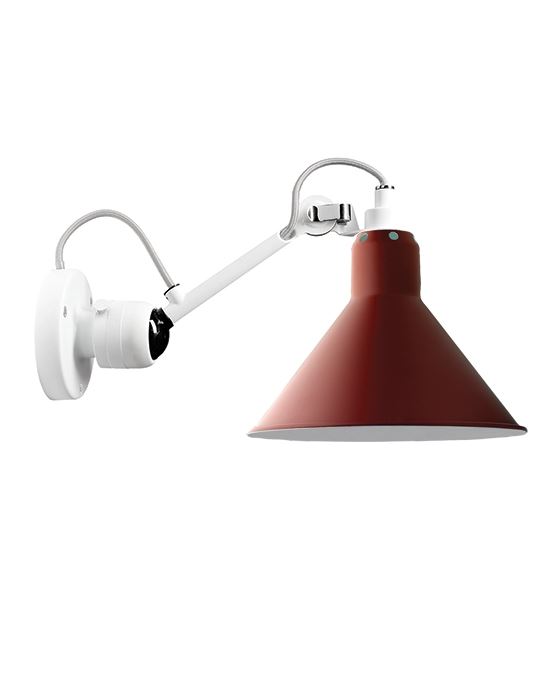 Lampe Gras 304 Small Wall Light White Arm Red Shade Conic Hardwired