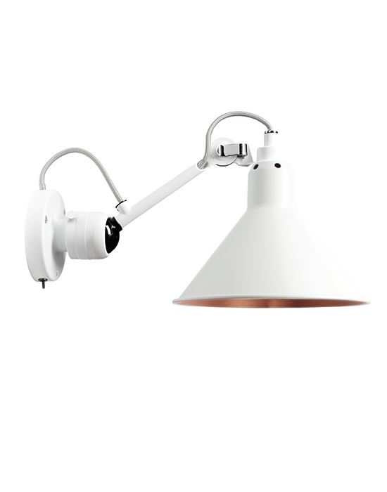 Lampe Gras 304 Small Wall Light White Arm White Shade With Copper Interior Conic Integral Switch