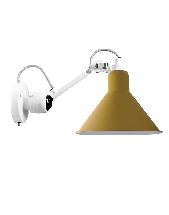 Lampe Gras 304 Small Wall Light White Arm Yellow Shade Conic Integral Switch