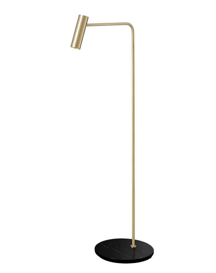 Heron Floor Light Satin Brass With Marquina Marble Base