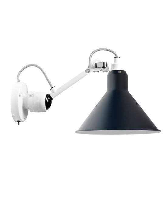 Lampe Gras 304 Small Wall Light White Arm Blue Shade Conic Integral Switch